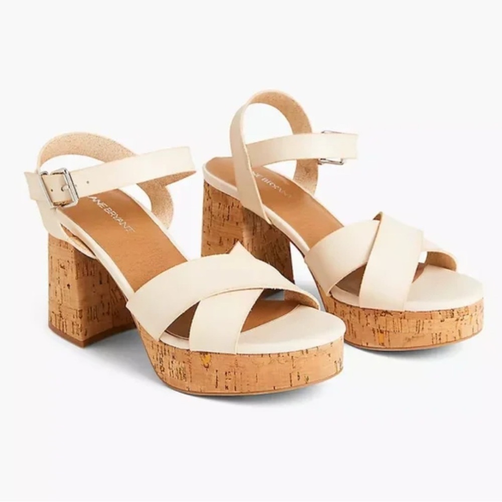 Lane Bryant Shoes | NWT Dream Cloud Cream/White Faux Leather Cork Platform Heels